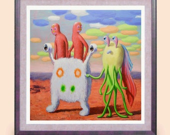 Squilfur - Try this weird art print of an original weird painting.  This surreal print, sci-fi art print makes the perfect strange gift