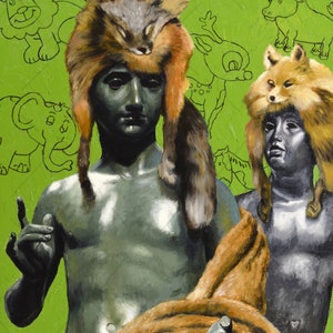 Lascaux- 24&quot;x28&quot; Here is a weird original oil painting of Roman bronze statues of children. This surreal scene will please history lovers.