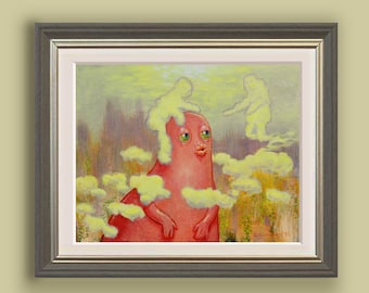 Culous ,Weird art print of an original weird painting, This surreal sci-fi art print with cloud people makes the perfect strange gift