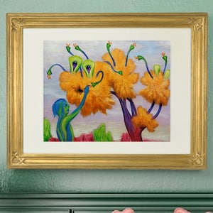 Foragimen-8&quot;x10&quot; strange but fun art print of a weird original painting, This surreal, sci fi art print would make a trippy strange gift