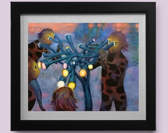Limoonal- weird funny art print of an original weird painting, This bizarre digital sci fi art print makes for a strange trippy  gift,