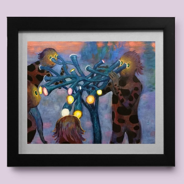 Limoonal- weird funny art print of an original weird painting, This bizarre digital sci fi art print makes for a strange trippy  gift,