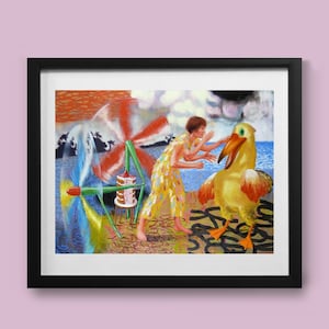 Aviator -8"x 8" Weird realistic print of an original weird painting, This surreal, bizarre art print makes the perfect weird present