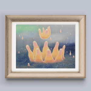 Plish, Weird art print of an original painting, water people, This surreal print, splashy sci-fi art print makes the perfect strange gift,
