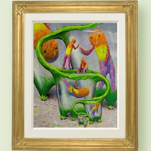 Akwaterr-8"x10"  funny weird art print of an original weird painting, This surreal, sci fi art print makes for a trippy weird present