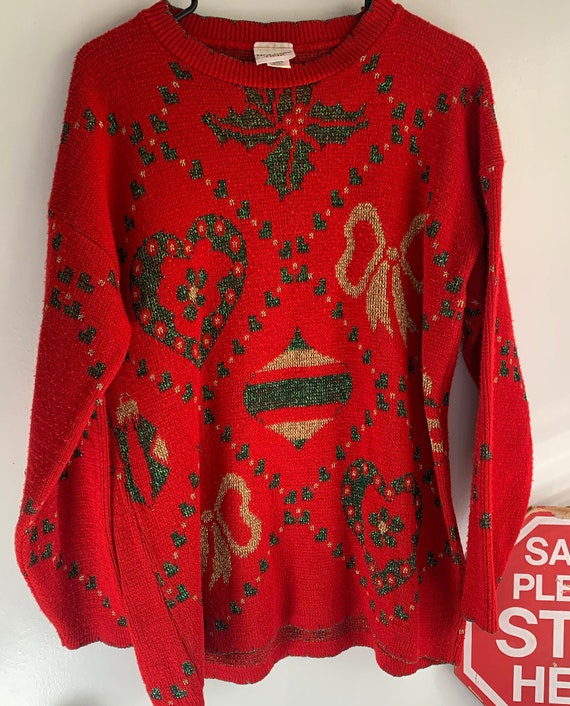 Vintage Christmas Ugly Tacky 80s Sweater Bows & Or