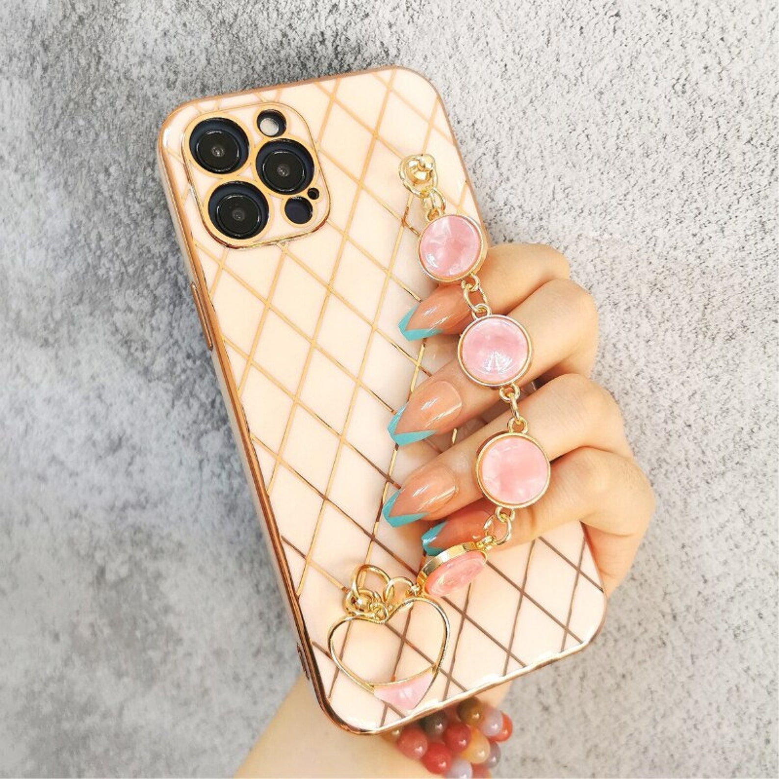 12 Pro Case Luxury Plated Diamond Electroplated Gold Gem Hand Etsy