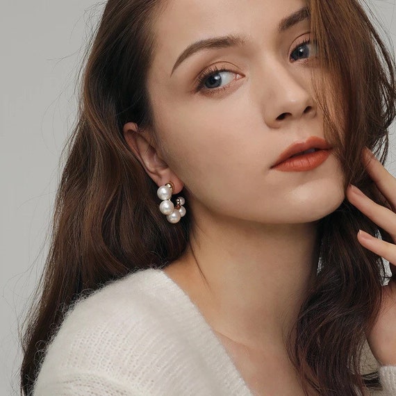Etsy pearl online hoop earrings