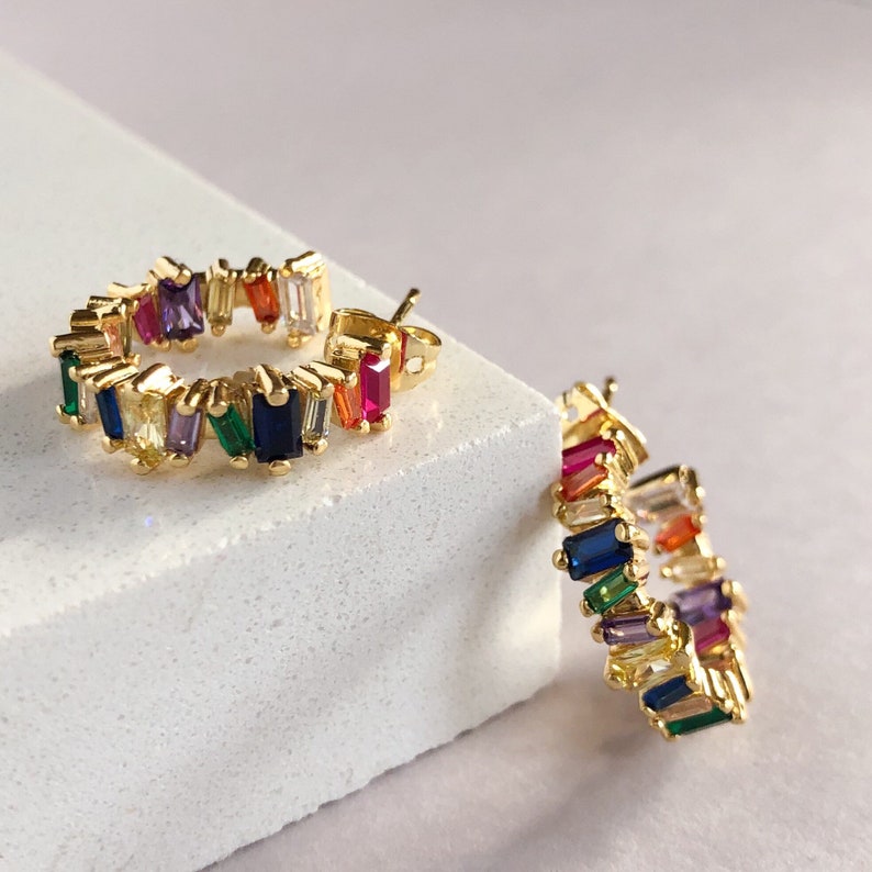 Colorful Hoop Earrings Zircon Hoop Earrings Rainbow Hoop Earrings Gold colorful Hoop Earring
