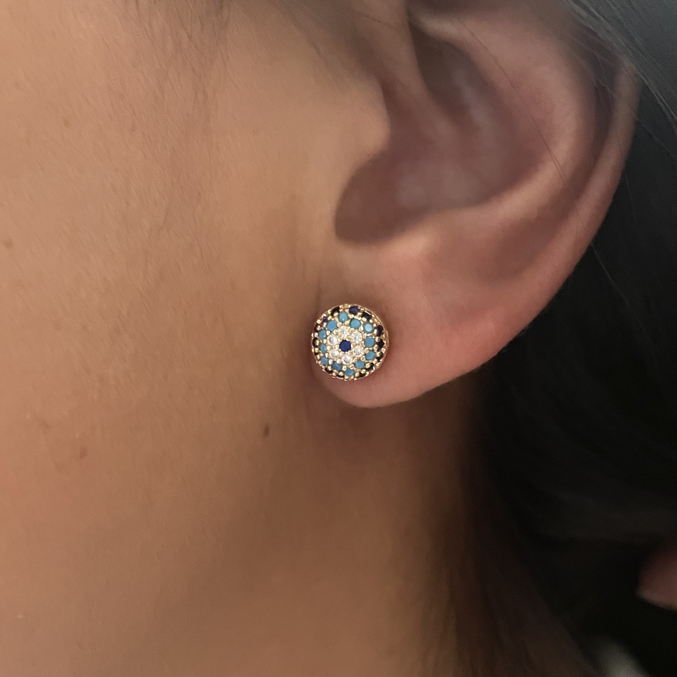 Stud evil eye earring 14k gold evil eye blue eye earring Etsy