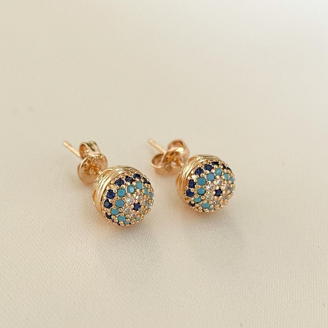 Stud evil eye earring 14k gold evil eye blue eye earring Etsy