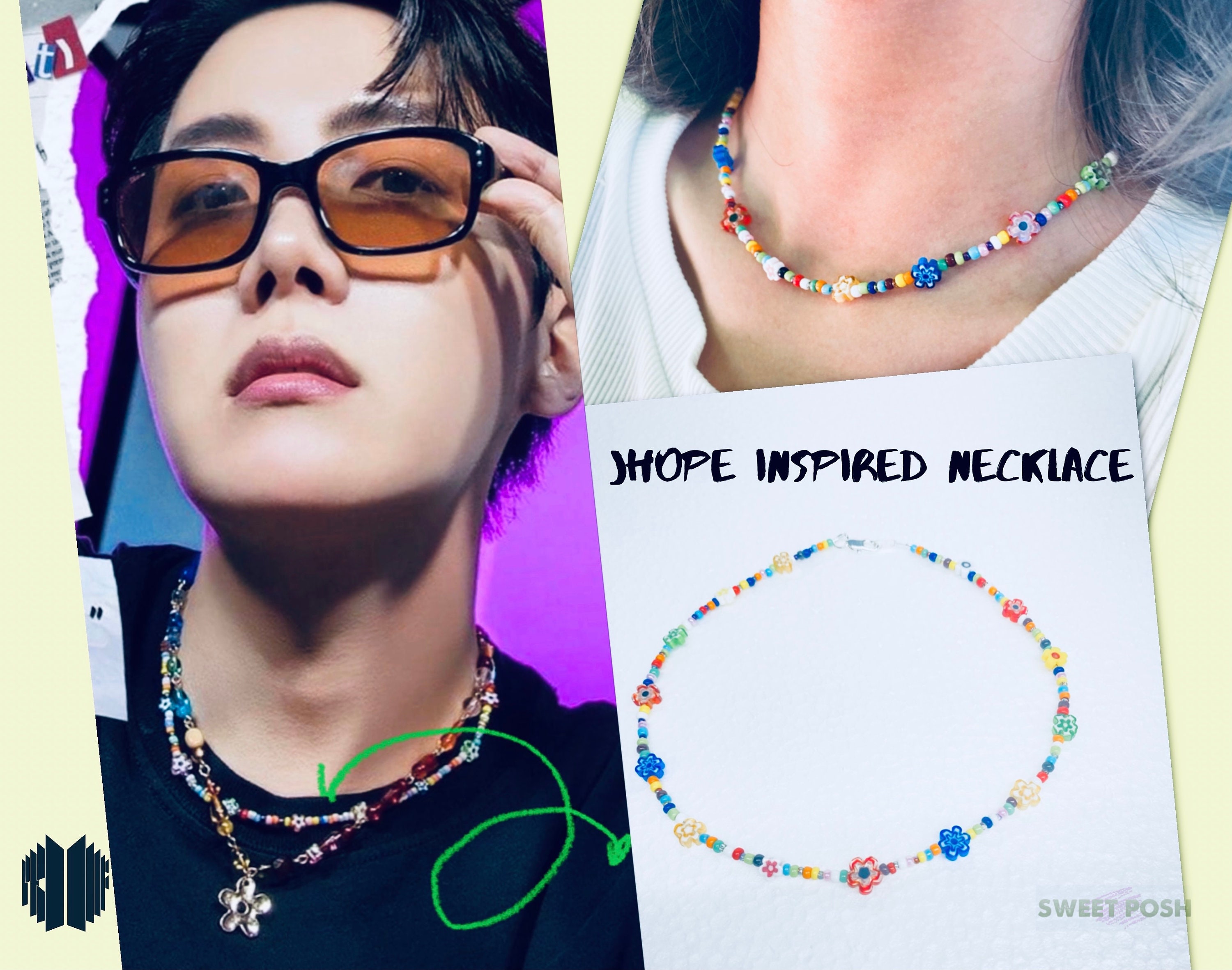 BTS JHOPE Inspired Necklace Flower and Beads Summer Necklace