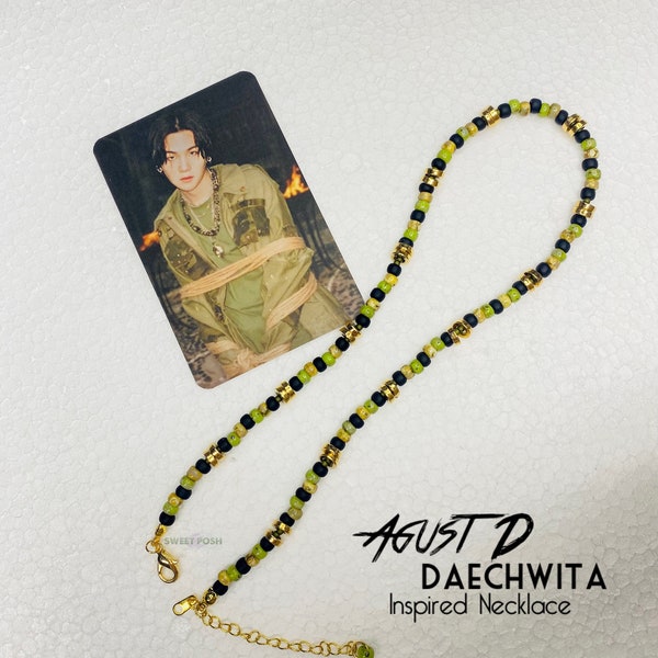 AgustD-Daechwita Inspired Necklace, K-pop, BTS, green/gold choker, K-pop choker, beads choker