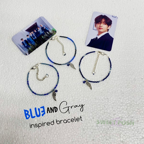 NEW!! BTS Blue and Grey Song Inspired Bracelets with Angel Wing Charm, BTS V, Rm, Jin, Jhope, Suga, Jimin, Jungkook! Friendship bracelet!