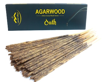 Agarwood Incense Sticks | Oudh Incense Sticks Extra Thick | Natural Traditional Hand-rolled | 50 grams (18 Sticks Approx.) | Aloeswood