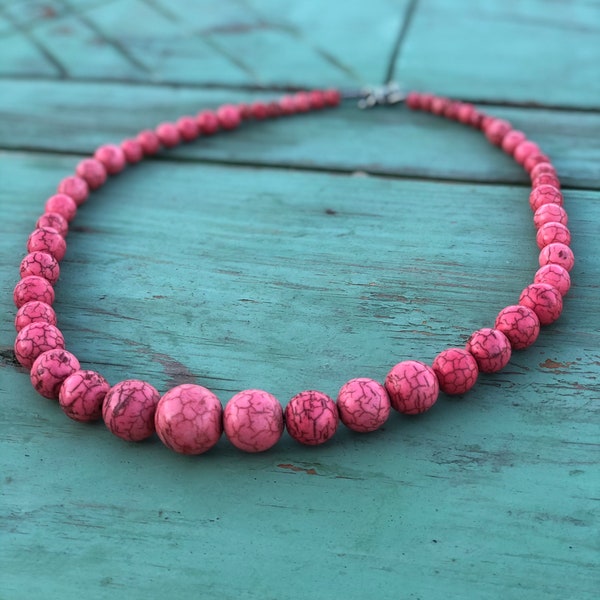 Pink Veined Agate Stone Chunky Big Choker Jewelry,Colorful Bead Necklace,Natural Stone Necklace,Gift for Her,Statement Necklace,