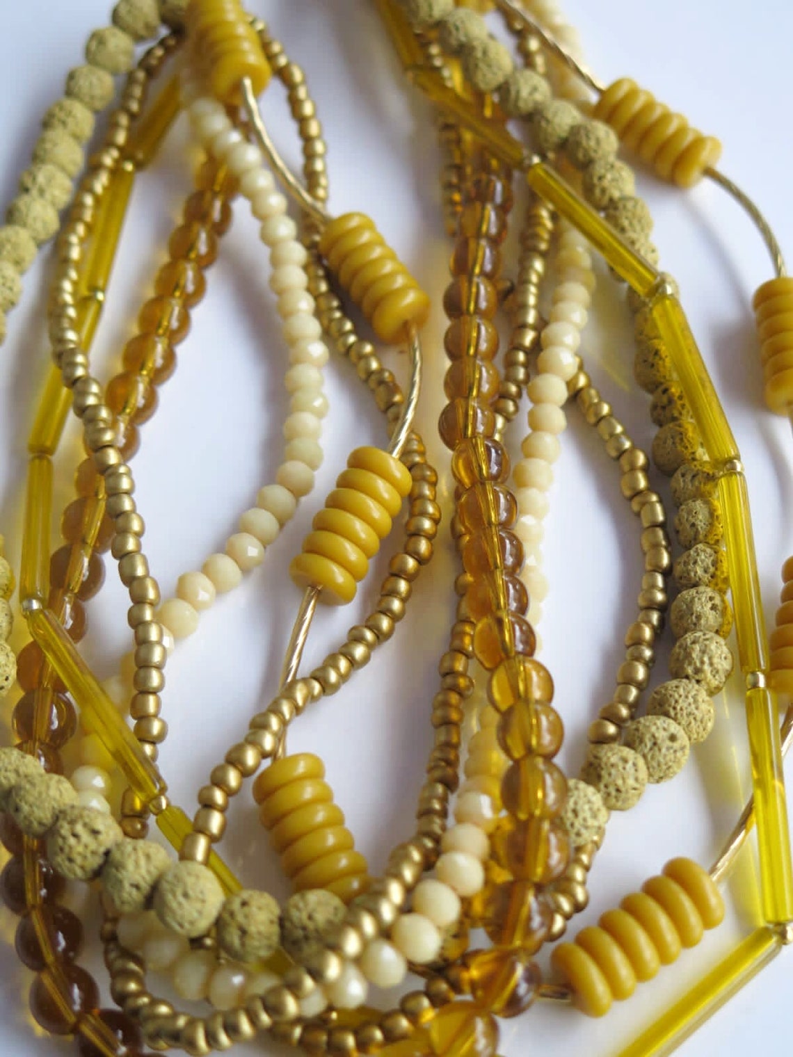 Mixed Bead Quartz Gemstone Mustard Yellow Layered Statement Etsy Ireland