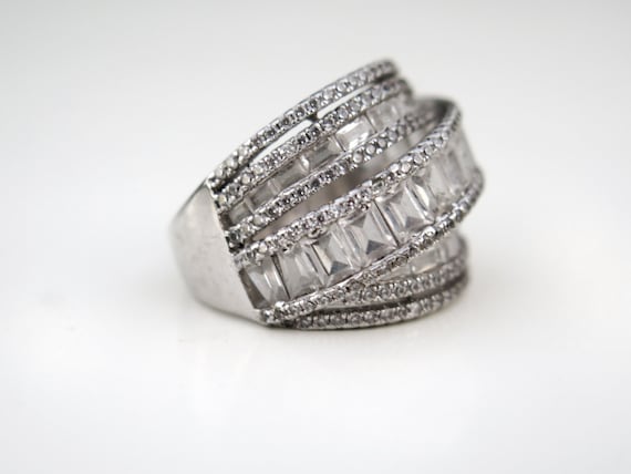 Diamond Cut Zircon Multistone Stackable Silver Ri… - image 1