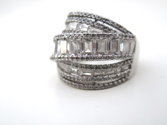Diamond Cut Zircon Multistone Stackable Silver Ri… - image 2