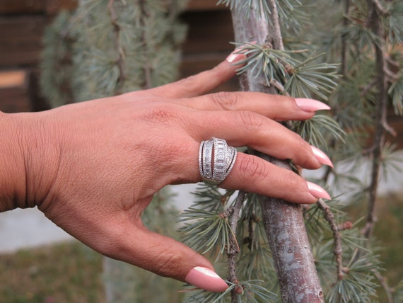 Diamond Cut Zircon Multistone Stackable Silver Ri… - image 9