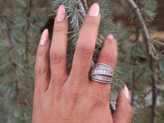 Diamond Cut Zircon Multistone Stackable Silver Ri… - image 10