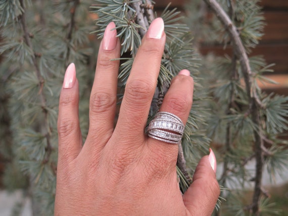 Diamond Cut Zircon Multistone Stackable Silver Ri… - image 3