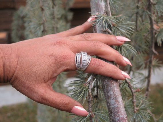 Diamond Cut Zircon Multistone Stackable Silver Ri… - image 8