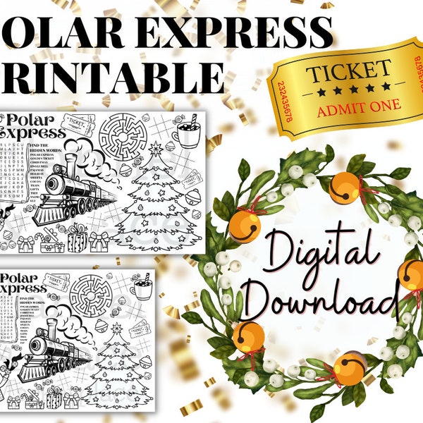 Polar Express themed Christmas Busy Pages, Placemat for Kids, Instant Download