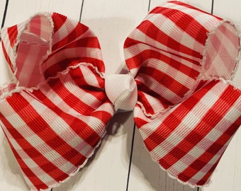 Red Gingham Boutique Bow with Moonstitch