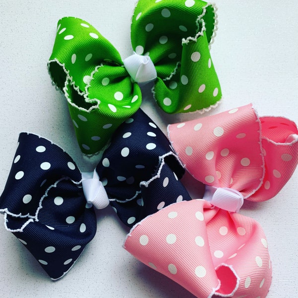 Moonstitch Dot Boutique Bow, Small and Medium Size Hairbow, Navy, Jewelry Box Blue, Shocking Pink, Coral, Apple, Mint, Shell Gray, Pink