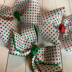 Christmas Dot Boutique Bow, Hairbow, Winter Accessory, Christmas Bow, Large Red and Green Bow, Small Christmas Bow