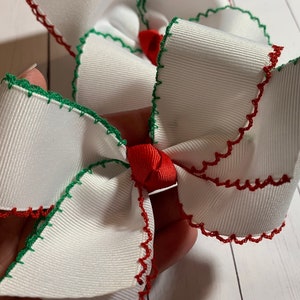 Christmas Moonstitch Boutique Bow, Hairbow, Winter Accessory, Christmas Bow, Red and Green Bow