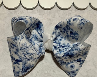 Blue Toile Hairbow