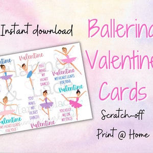 Imprimable Saint Valentin, Ballerina Valentine Cards, Scratch off sticker, Instant Download