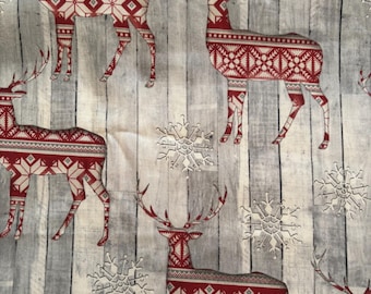Christmas Fabric, Rustic Deer Fabric, Quilting Fabric, Cotton Quilt Fabric, Sold by the Yard