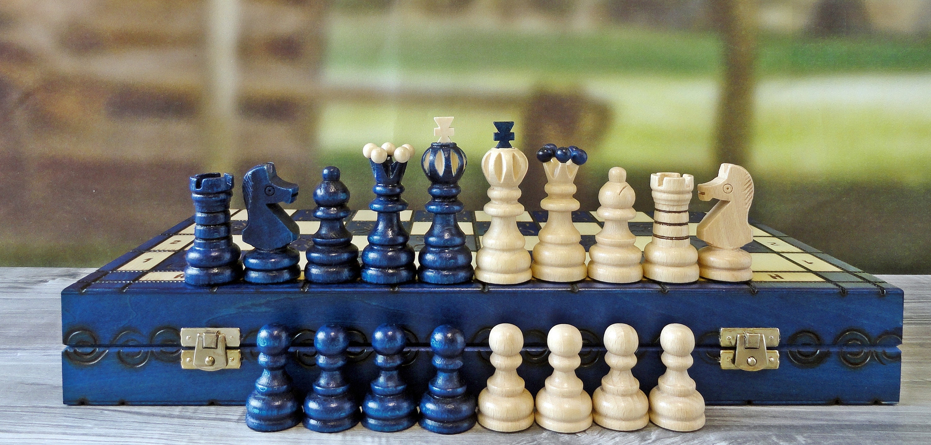Chess Set 42 x 42 cm 165 x 165 in in Blue Color Large -  Portugal