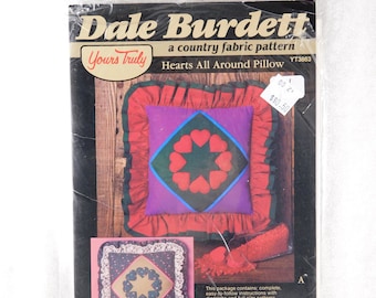 Vintage Dale Burdett&#39;s &quot;Hearts All Around&quot; Quilted Pillow Pattern, Quilting, Applique, Vintage Craft Supply, Quilting Supply, Copy 1986