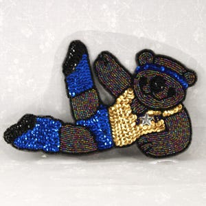 Vintage 90s Teddy Bear Sequin & Seed Bead Applique, Dance Costume Embellishment, Gymnastics Ballet Drill Team, Sew On or Iron On Patch