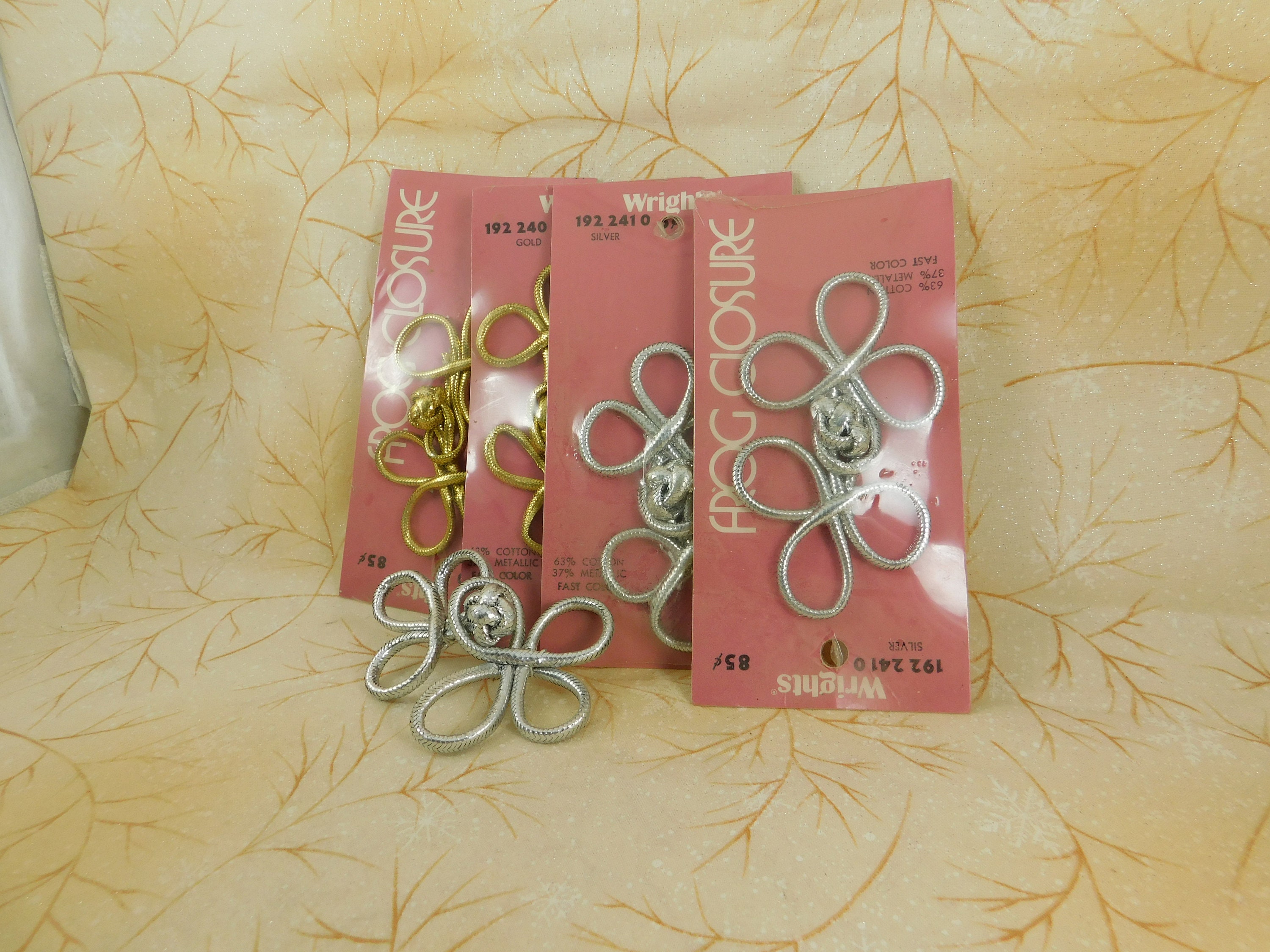 Lot of Five Wright's Vintage Frog Closure's, 3 Silver & 2 Gold, Vintage