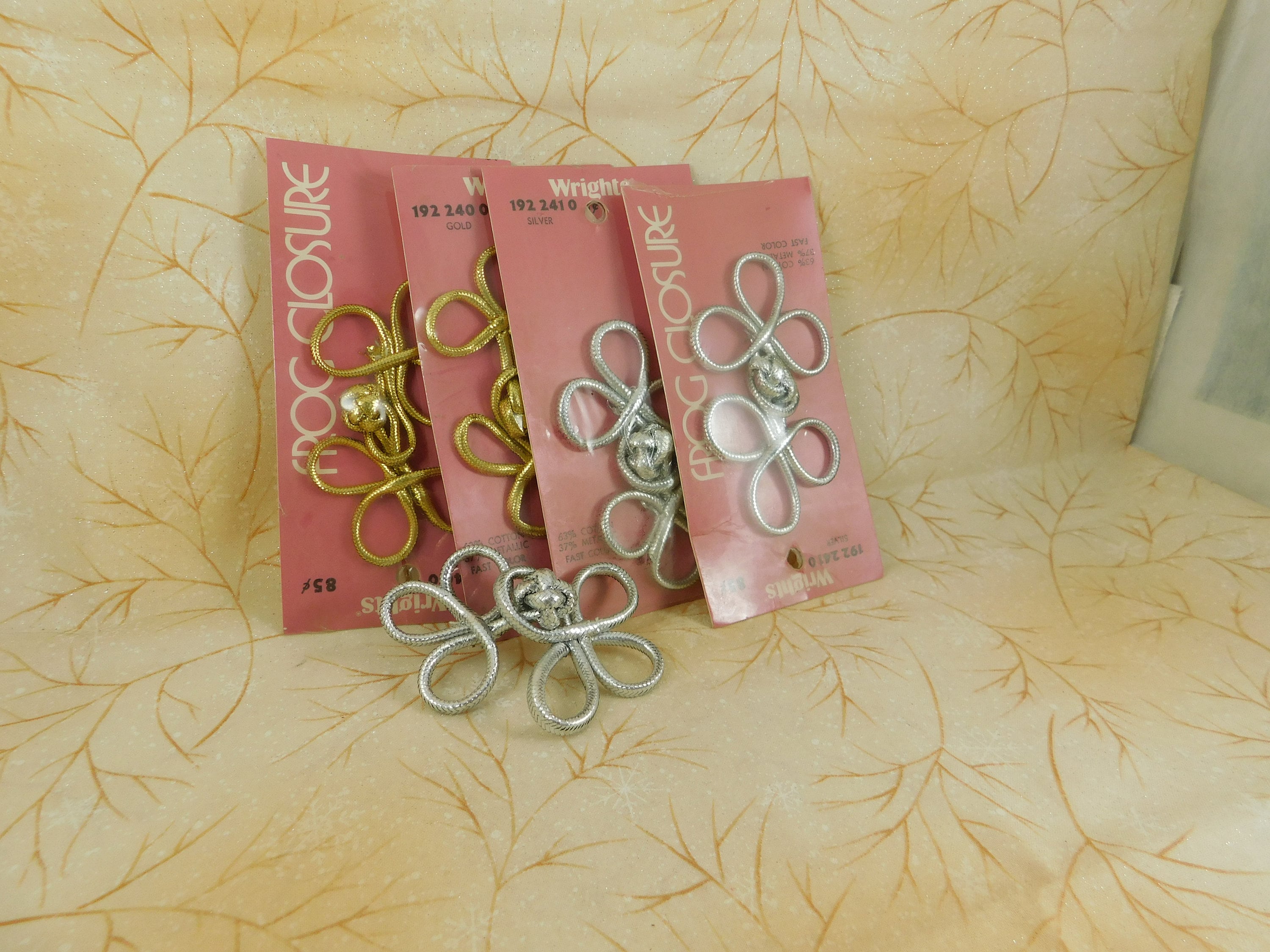 Lot of Five Wright's Vintage Frog Closure's, 3 Silver & 2 Gold, Vintage