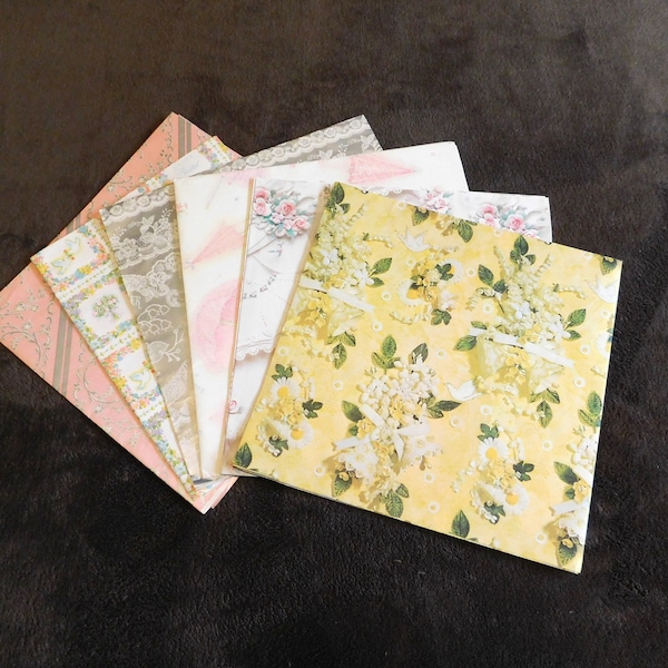 Bridal Shower Wrapping Paper Lot, Seven Sheets, Vintage 70's/80's, Florals, Lace & Damask, Ephemera, Scrapbooking, Gifting, Misc. Crafting