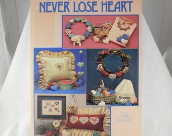 Vintage Counted Cross Stitch Leaflet, &quot;Never Lose Heart&quot; by Judith Jacobsen-Leisure Arts #423, Cross Stitch, Sweet Heart, Valentine, 1986