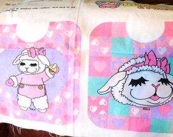 Shari Lewis' Ent. 1994 "Lamb Chop & Friends Baby Bib Fabric, Bib Panel by Nathan n Co., Makes 4 Bibs, Pink/Lavender/White, Baby or Toddler