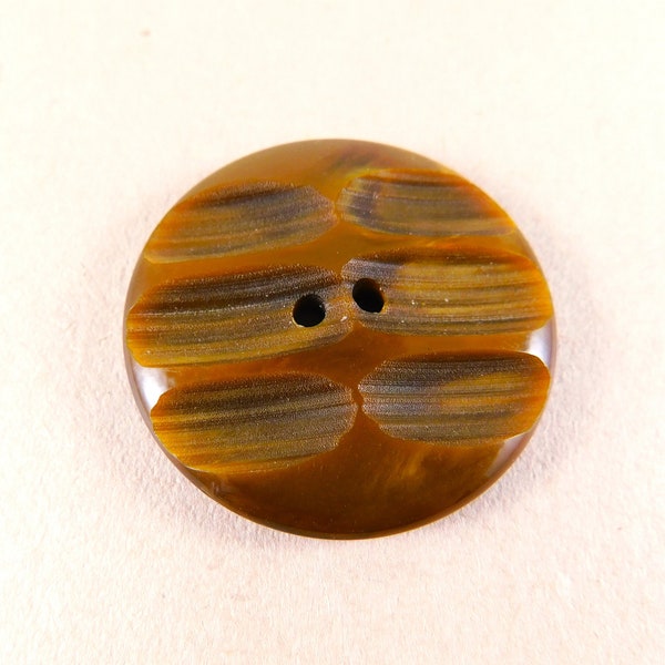 Large Carved & Dyed Caramel Color Mother of Pearl Button-Flat Two Hole, 1-1/3 Inch Diameter, Mother of Pearl Button, MOP, 50's Button