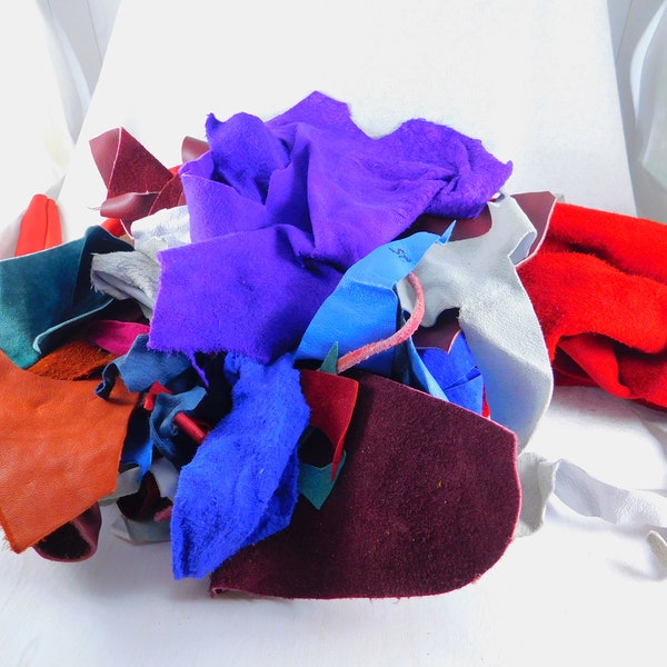 12 Ounce Gallon Bag Vintage Colored Leather Scraps for Crafting-Mostly Deer-Some Elk, Steer, Suede & Kid, Leather Scrap, Leathercrafting