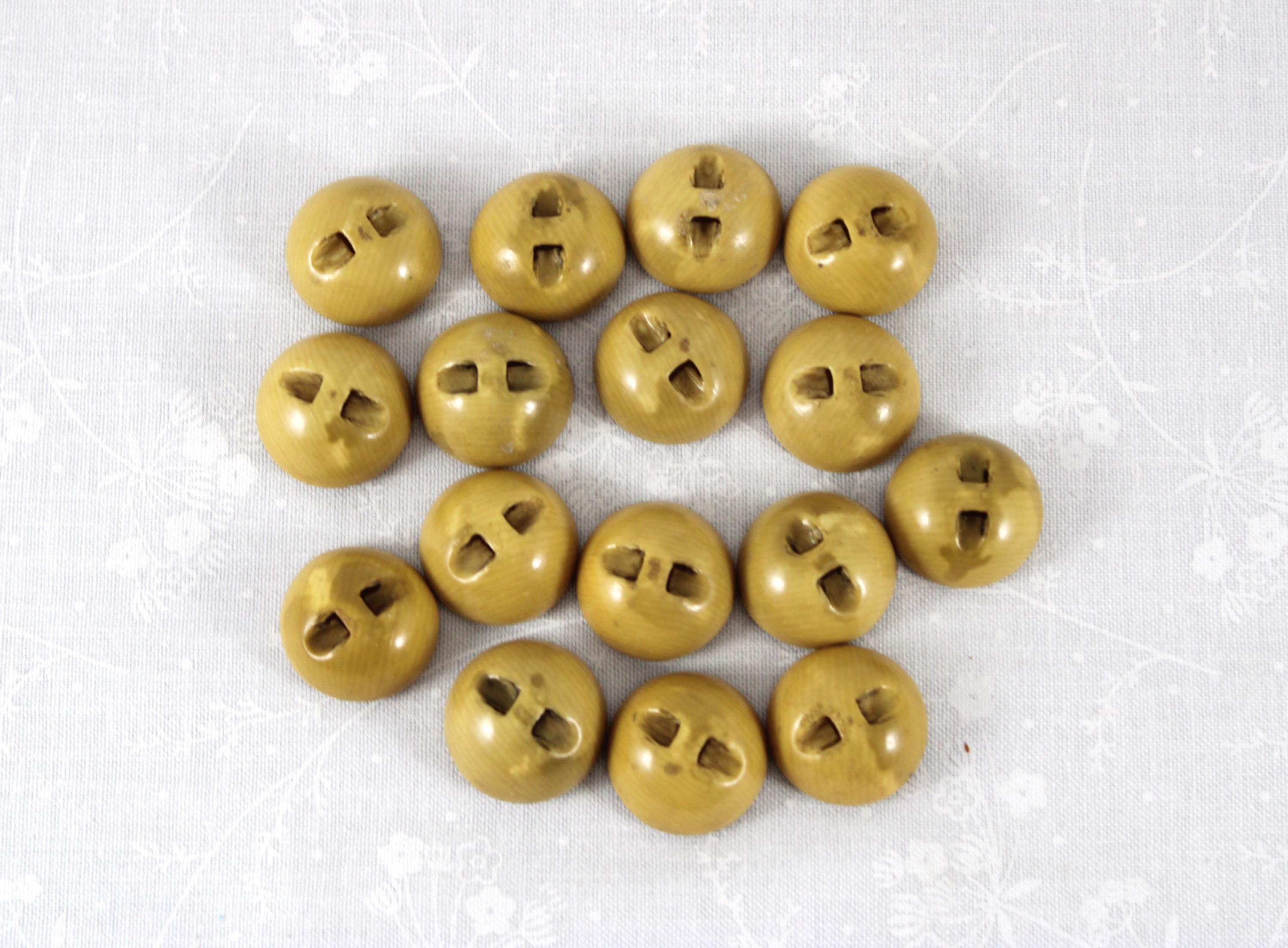 Pyralin Antique 1900 to 1914/WWI, Pyralin Button Lot: 16 Pcs. Brassy Woodgrain ...