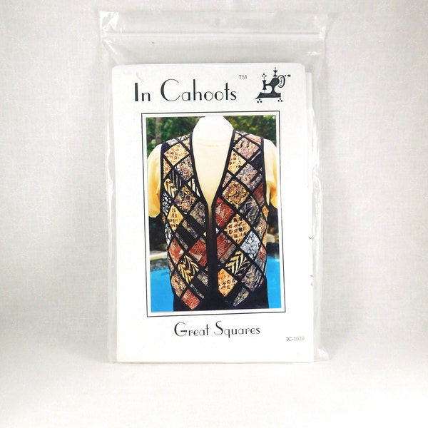 Vintage 1994 In Cahoot's "Great Squares" Vest Pattern #IC-1020, Designers Debbie Garbers & Janet O'Brien, Quilt Scrap Vests, Uncut, Unused