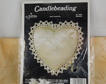 Vintage Candlebeading Pillow Kit by Needle Magic, Satin Wedding Ring Pillow~Heart Shaped, Finish Size 6 X 6&quot;,  Candlebeading Kit, 1980&#39;s
