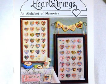 Vintage Artists Collection Heartstrings Counted Cross Stitch Leaflet Designer Pat Thode AC 46, Copyright 1989, Cross Stitch, Vintage Craft