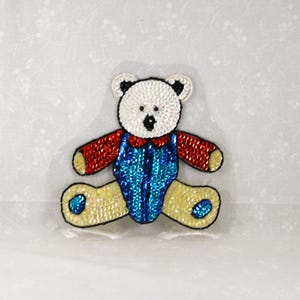 Vintage 90s Sitting Teddy Bear Sequin Applique, Dance Costume Embellishment, Gymnastics Ballet Drill Team, Sew On/Iron On Patch, Multicolor